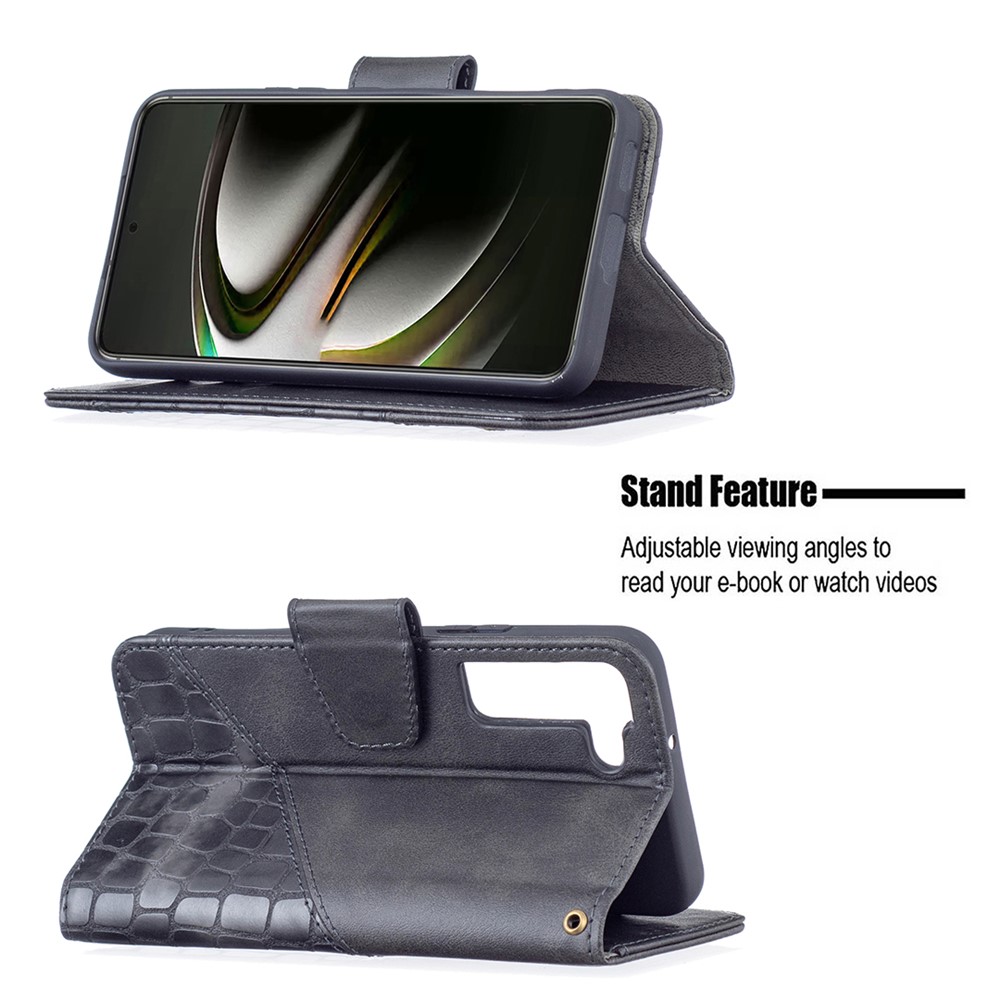 BINFEN COLOR BF04 Crocodile Texture Wallet Stand Leather Protective Phone Case for Samsung Galaxy S22 - Black-2