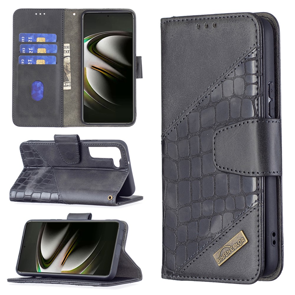 BINFEN COLOR BF04 Crocodile Texture Wallet Stand Leather Protective Phone Case for Samsung Galaxy S22 - Black-6