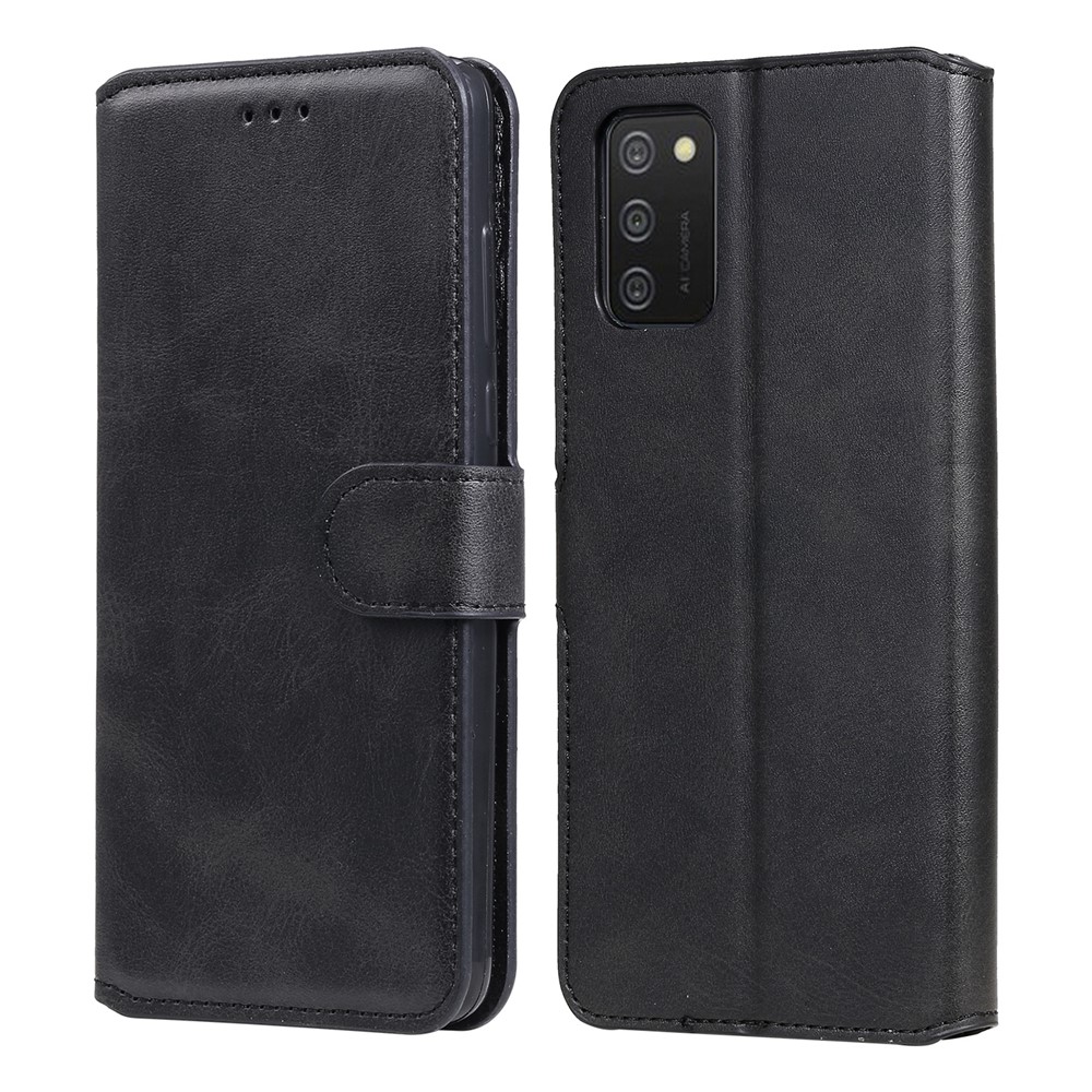 PU Leather Wallet Stand Folio Flip Protective Phone Cover for Samsung Galaxy A03s (164.2 x 75.9 x 9.1mm) - Black-1
