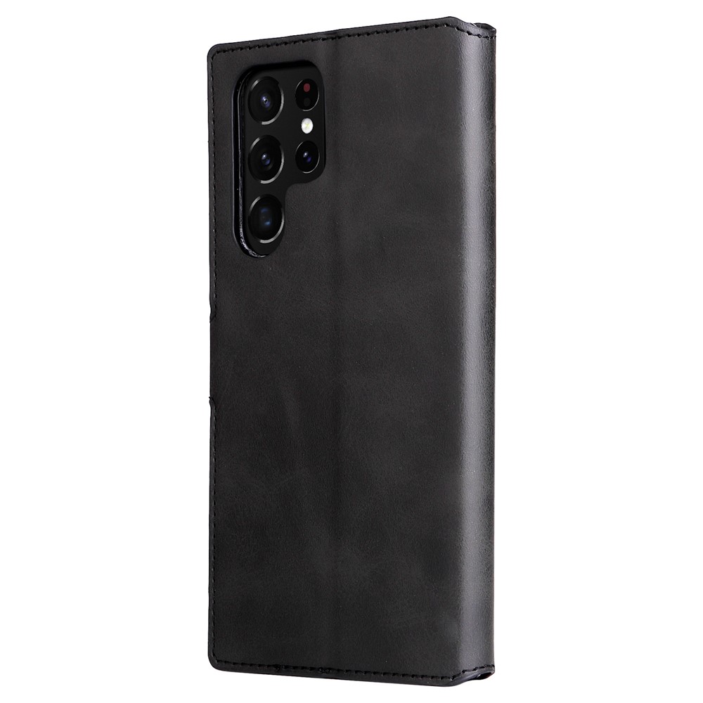Wallet Stand PU Leather + TPU Full Protection Magnetic Clasp Phone Cover Case for Samsung Galaxy S22 Ultra - Black-3