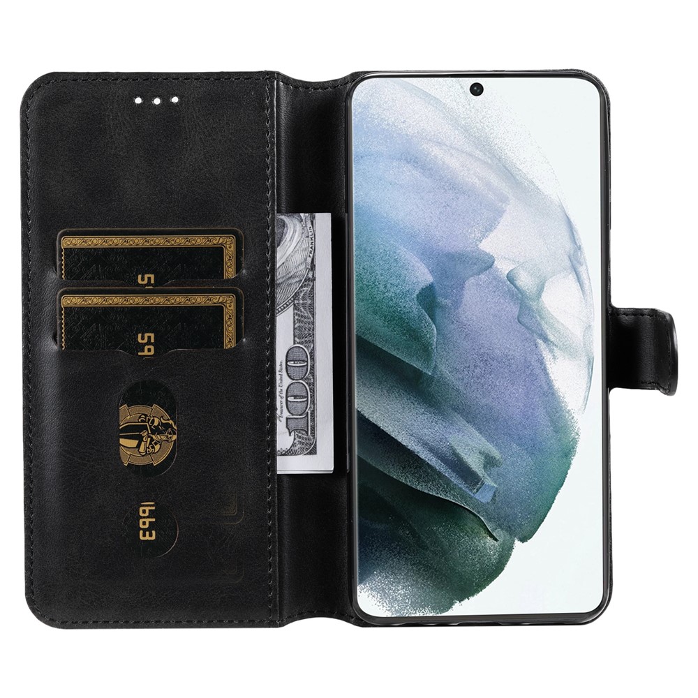 Wallet Stand PU Leather + TPU Full Protection Magnetic Clasp Phone Cover Case for Samsung Galaxy S22 Ultra - Black-4