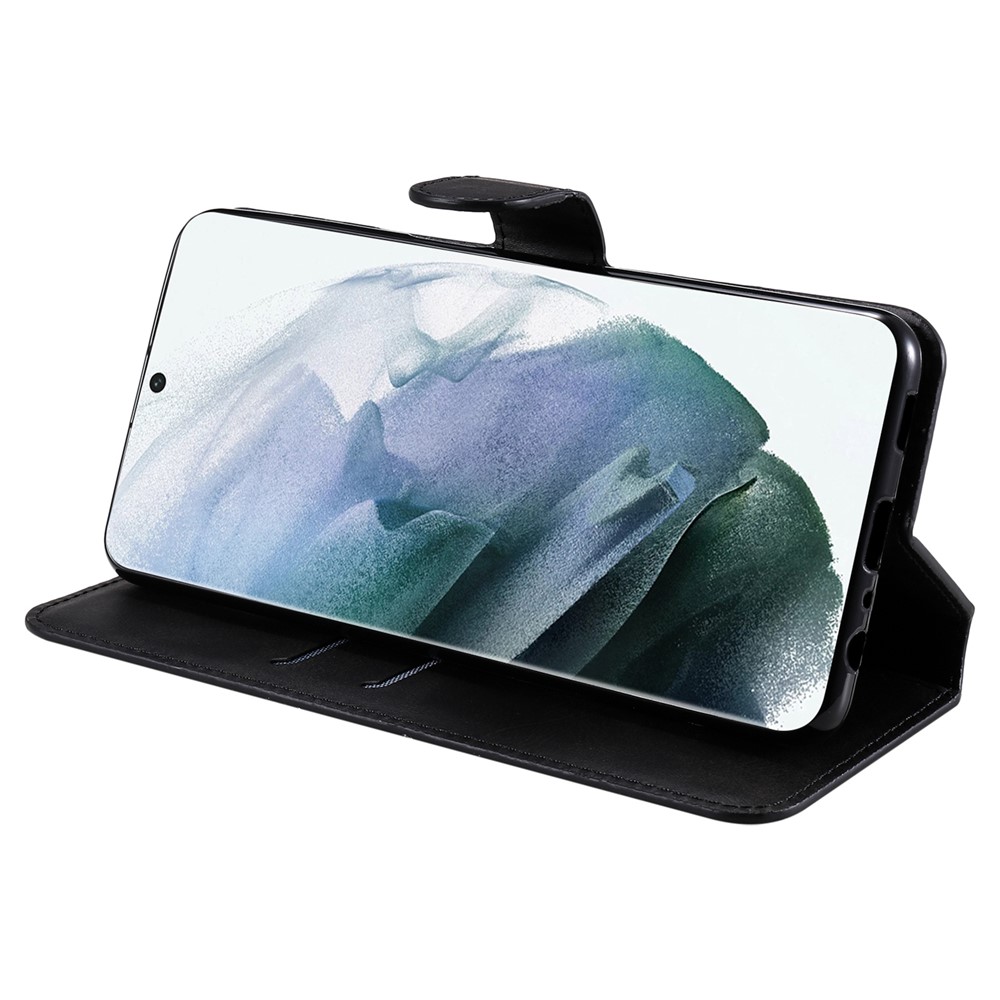 Wallet Stand PU Leather + TPU Full Protection Magnetic Clasp Phone Cover Case for Samsung Galaxy S22 Ultra - Black-5