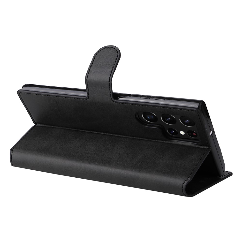 Wallet Stand PU Leather + TPU Full Protection Magnetic Clasp Phone Cover Case for Samsung Galaxy S22 Ultra - Black-6