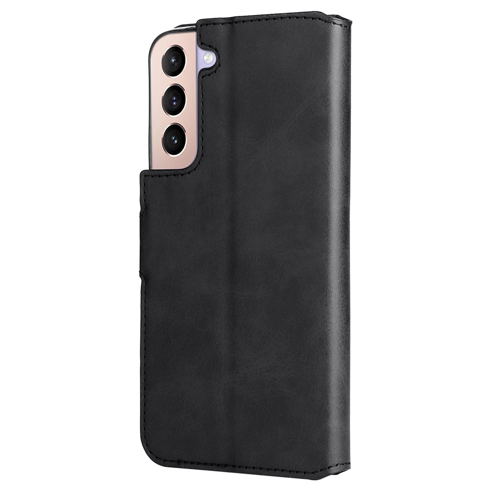 Classic Stand Folio Flip Cover PU Leather Scratch-resistant Well-protected Wallet Phone Case for Samsung Galaxy S22 - Black-3