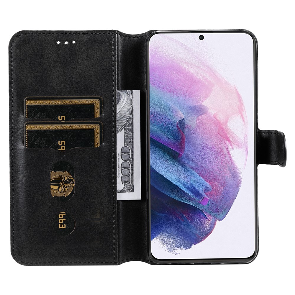 Klassisches Stand Folio Flip Cover PU Leder Kratzfeste Gut Geschützte Brieftaschenhülle Für Samsung Galaxy S22 5g - Schwarz-4