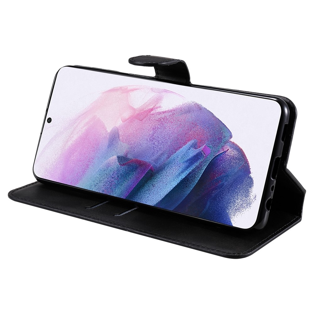 Klassisches Stand Folio Flip Cover PU Leder Kratzfeste Gut Geschützte Brieftaschenhülle Für Samsung Galaxy S22 5g - Schwarz-5