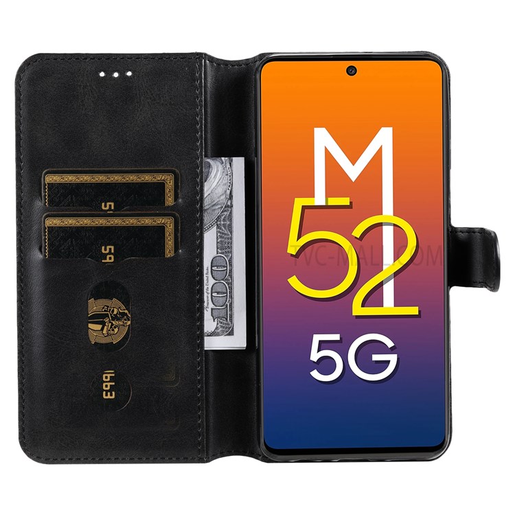 Classic Stand Anti-shock Folio Flip Cover PU Leather Wallet Protective Mobile Phone Case for Samsung Galaxy M52 5G - Black-4