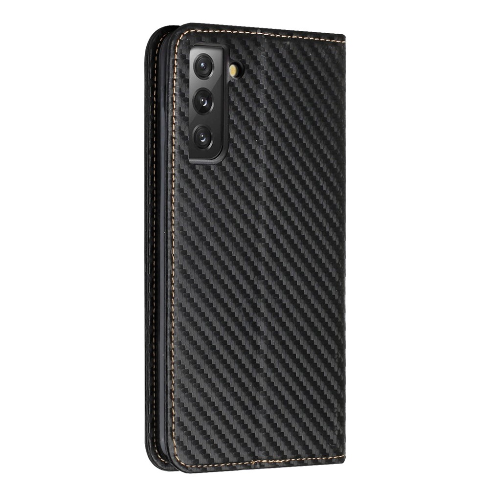 Solid Color Carbon Fiber Texture Magnetic Auto Closing Leather Cover Stand Wallet Phone Case for Samsung Galaxy S22 Plus - Black-3