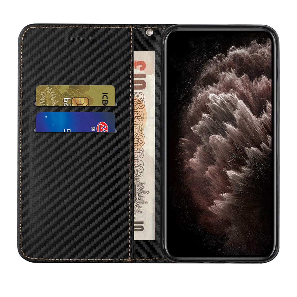 Solid Color Carbon Fiber Texture Magnetic Auto Closing Leather Cover Stand Wallet Phone Case for Samsung Galaxy S22 Plus - Black-5