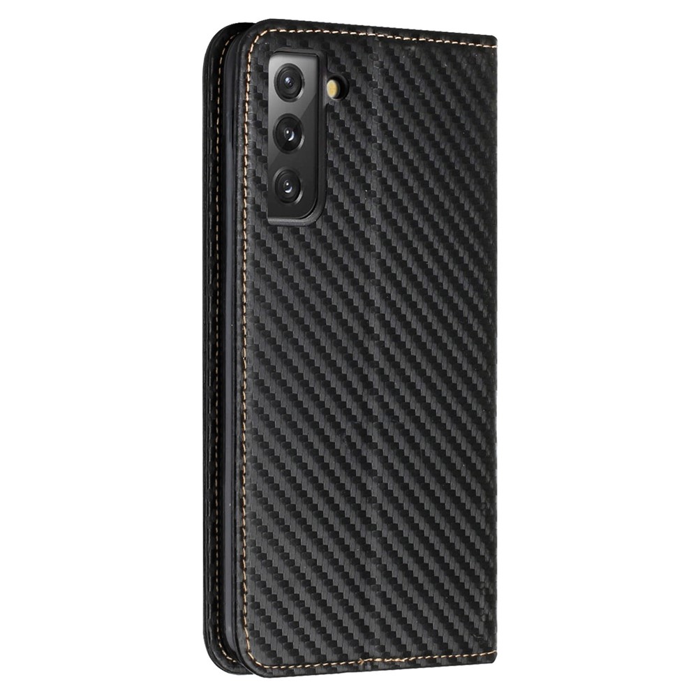 Carbon Fiber Texture Auto Closing Magnet Wallet Phone Shell Full Protection Leather Case with Foldable Stand for Samsung Galaxy S21+ 5G - Black-3