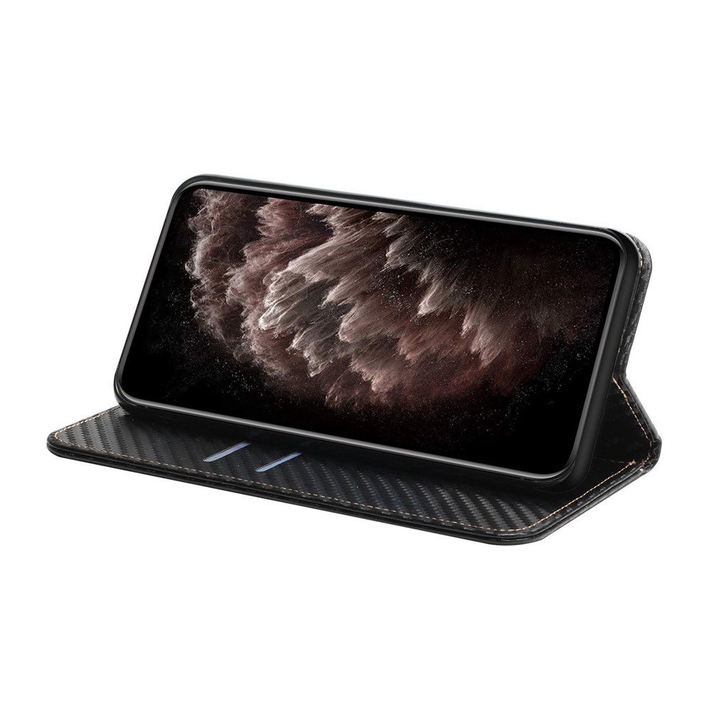 Carbon Fiber Texture Auto Closing Magnet Wallet Phone Shell Full Protection Leather Case with Foldable Stand for Samsung Galaxy S21+ 5G - Black-5