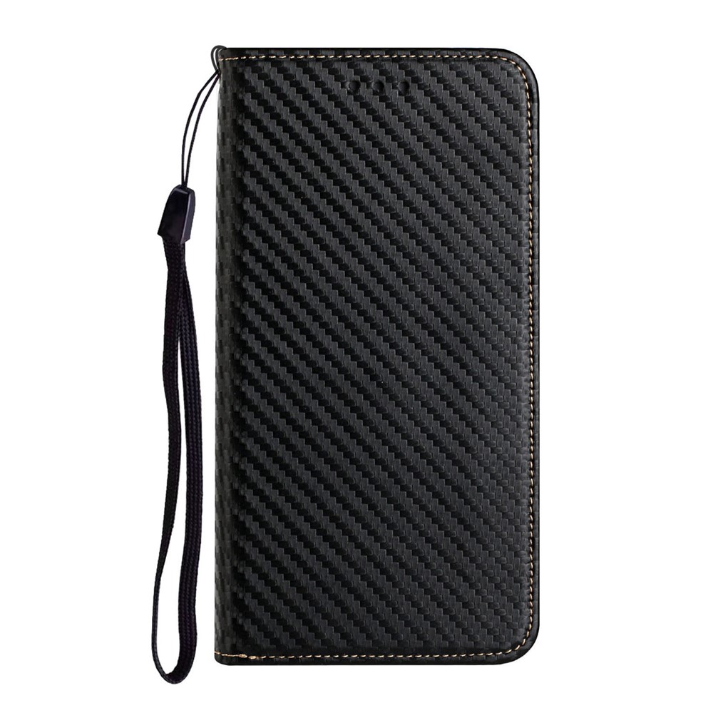 Carbon Fiber Texture Foldable Stand Shockproof Leather Wallet Case with Auto Closure Magnet for Samsung Galaxy S21 Ultra 5G - Black-2