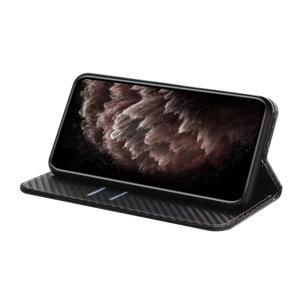 Carbon Fiber Texture Foldable Stand Shockproof Leather Wallet Case with Auto Closure Magnet for Samsung Galaxy S21 Ultra 5G - Black-5