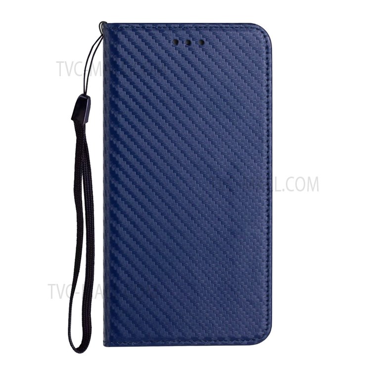Auto-absorbed Carbon Fiber Texture Stand Wallet Leather Case Cover with Hand Strap for Samsung Galaxy A52 5G / A52s 5G / A52 4G - Blue-2