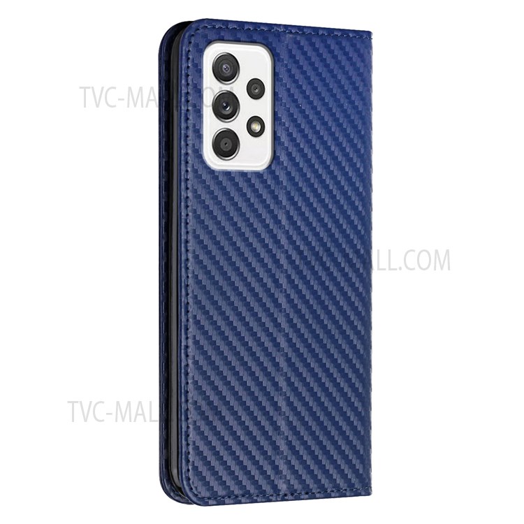 Auto-absorbed Carbon Fiber Texture Stand Wallet Leather Case Cover with Hand Strap for Samsung Galaxy A52 5G / A52s 5G / A52 4G - Blue-3