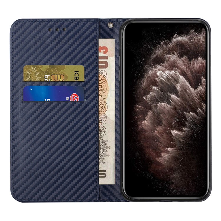 Auto-absorbed Carbon Fiber Texture Stand Wallet Leather Case Cover with Hand Strap for Samsung Galaxy A52 5G / A52s 5G / A52 4G - Blue-4
