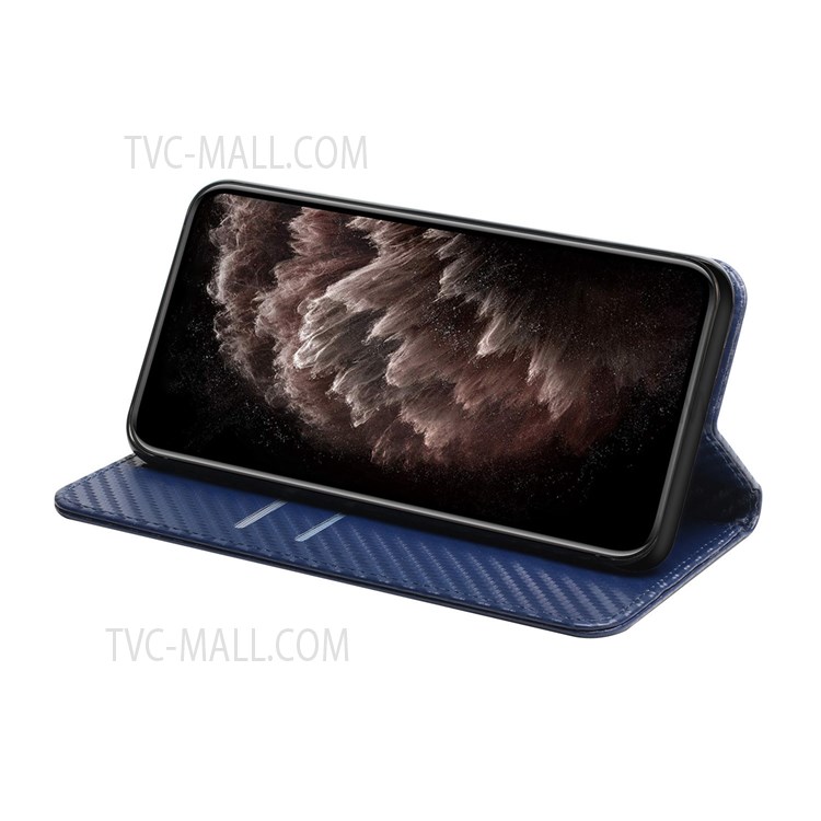 Auto-absorbed Carbon Fiber Texture Stand Wallet Leather Case Cover with Hand Strap for Samsung Galaxy A52 5G / A52s 5G / A52 4G - Blue-5