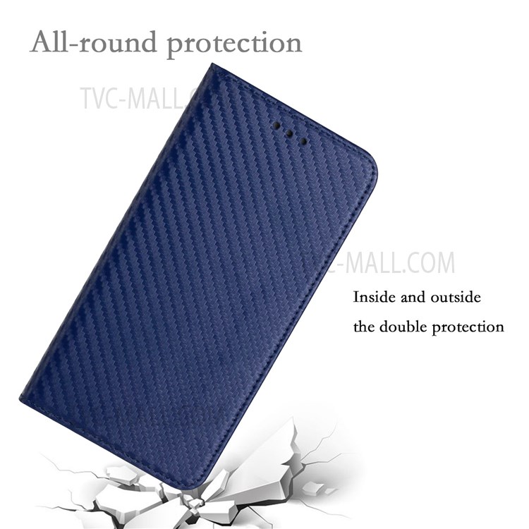 Auto-absorbed Carbon Fiber Texture Stand Wallet Leather Case Cover with Hand Strap for Samsung Galaxy A52 5G / A52s 5G / A52 4G - Blue-7