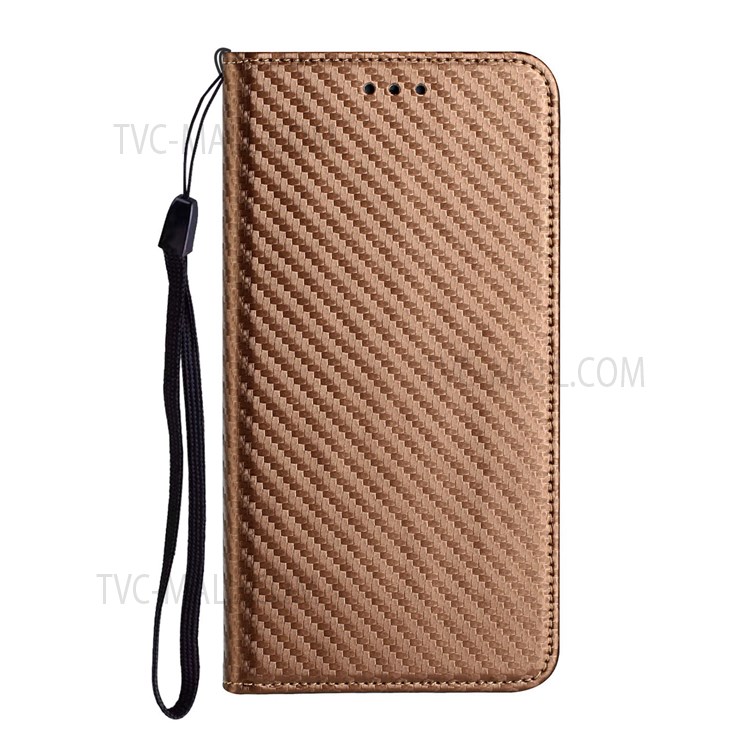 Auto-absorbed Carbon Fiber Texture Stand Wallet Leather Case Cover with Hand Strap for Samsung Galaxy A52 5G / A52s 5G / A52 4G - Brown-2