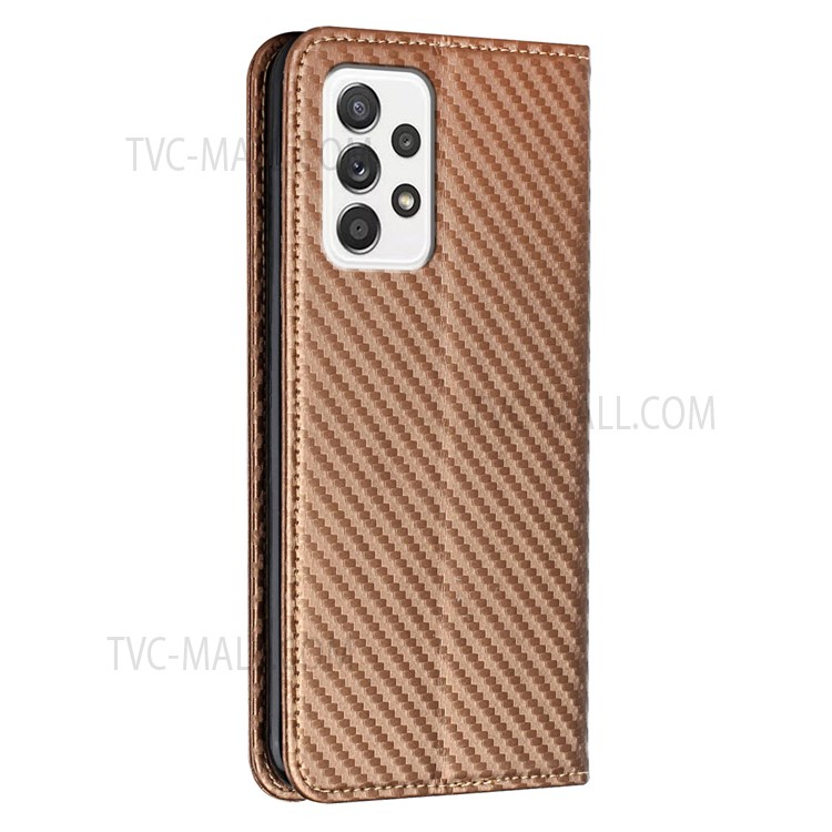 Auto-absorbed Carbon Fiber Texture Stand Wallet Leather Case Cover with Hand Strap for Samsung Galaxy A52 5G / A52s 5G / A52 4G - Brown-3