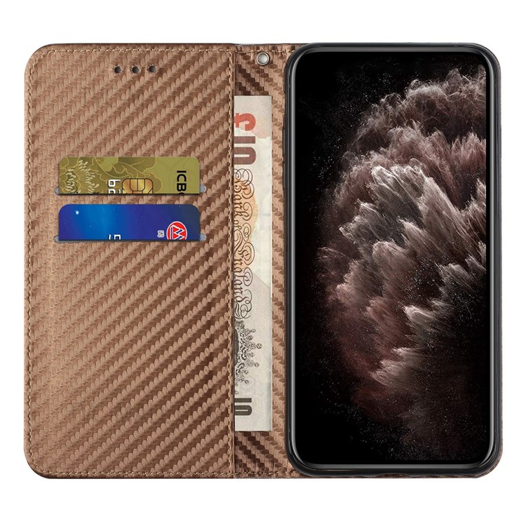 Auto-absorbed Carbon Fiber Texture Stand Wallet Leather Case Cover with Hand Strap for Samsung Galaxy A52 5G / A52s 5G / A52 4G - Brown-4