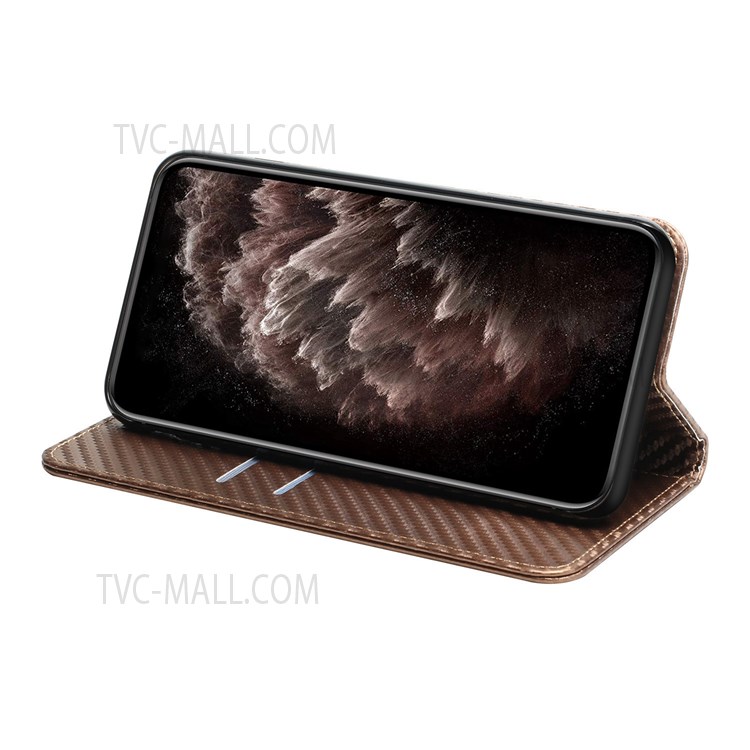 Auto-absorbed Carbon Fiber Texture Stand Wallet Leather Case Cover with Hand Strap for Samsung Galaxy A52 5G / A52s 5G / A52 4G - Brown-5
