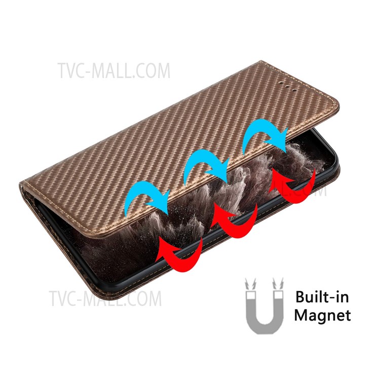 Auto-absorbed Carbon Fiber Texture Stand Wallet Leather Case Cover with Hand Strap for Samsung Galaxy A52 5G / A52s 5G / A52 4G - Brown-6