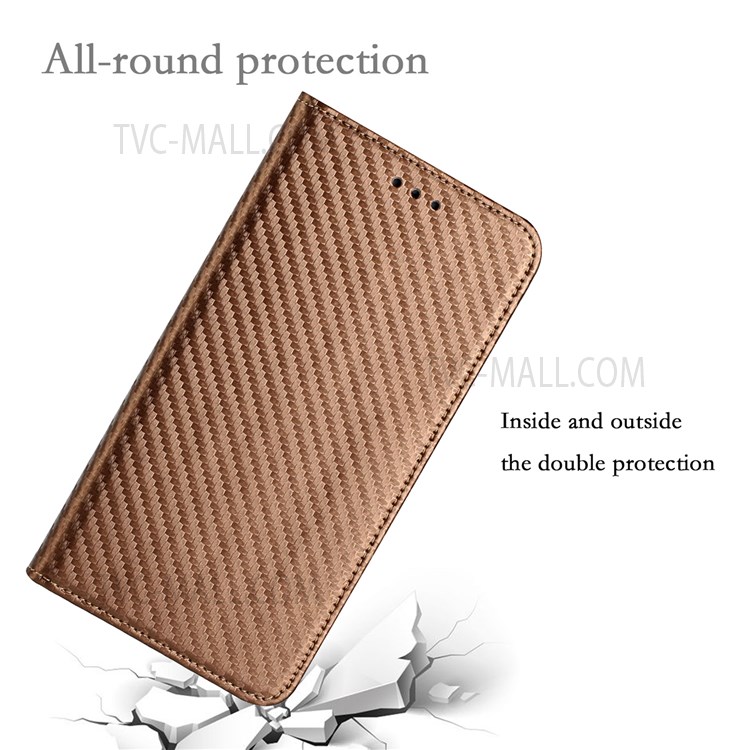 Auto-absorbed Carbon Fiber Texture Stand Wallet Leather Case Cover with Hand Strap for Samsung Galaxy A52 5G / A52s 5G / A52 4G - Brown-7