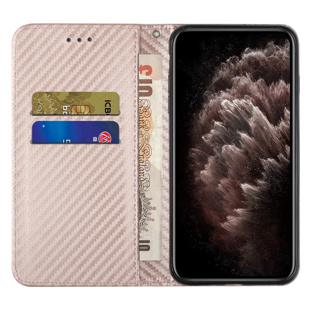 Auto-absorbed Carbon Fiber Texture Stand Wallet Leather Case Cover with Hand Strap for Samsung Galaxy A52 5G / A52s 5G / A52 4G - Rose Gold-4
