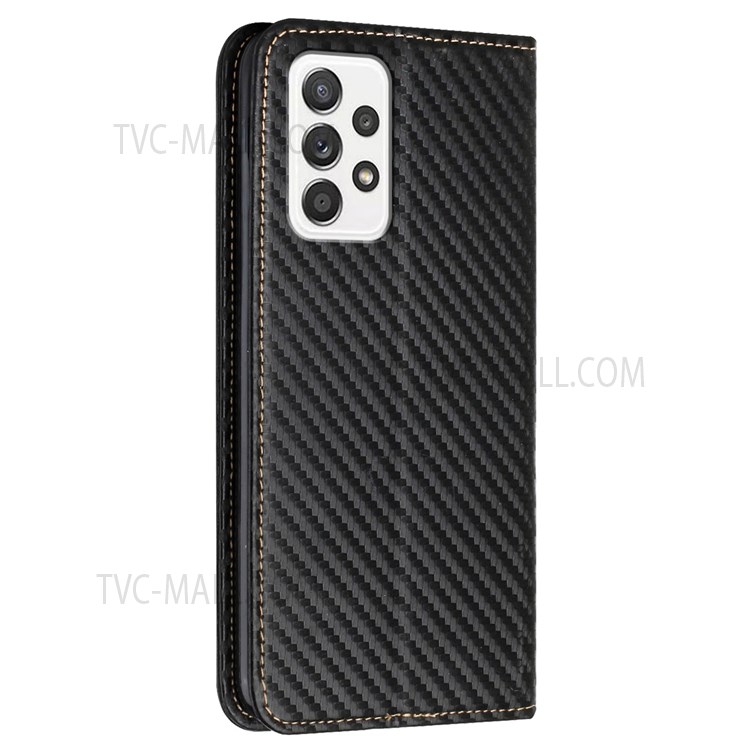 Flip Phone Case Carbon Fiber Texture Stand Wallet Design Auto-absorbed Leather Phone Cover for Samsung Galaxy A72 5G/4G - Black-3