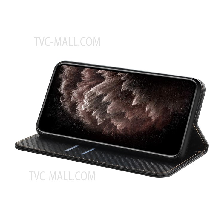 Flip Phone Case Carbon Fiber Texture Stand Wallet Design Auto-absorbed Leather Phone Cover for Samsung Galaxy A72 5G/4G - Black-5
