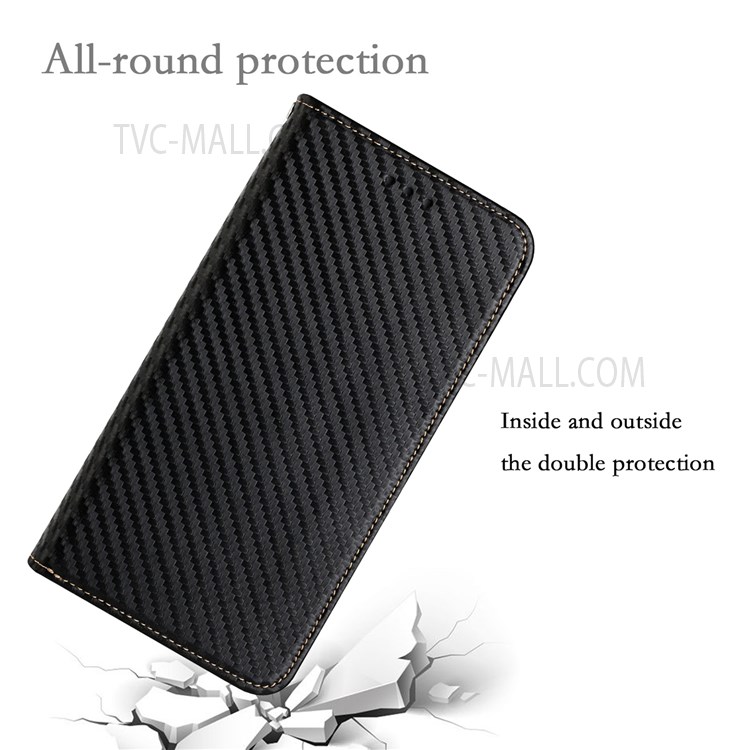 Flip Phone Case Carbon Fiber Texture Stand Wallet Design Auto-absorbed Leather Phone Cover for Samsung Galaxy A72 5G/4G - Black-7