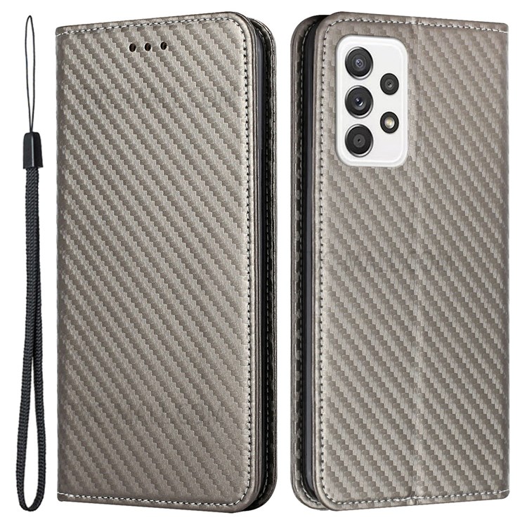 Flip Phone Case Carbon Fiber Texture Stand Wallet Design Auto-absorbed Leather Phone Cover for Samsung Galaxy A72 5G/4G - Grey-1