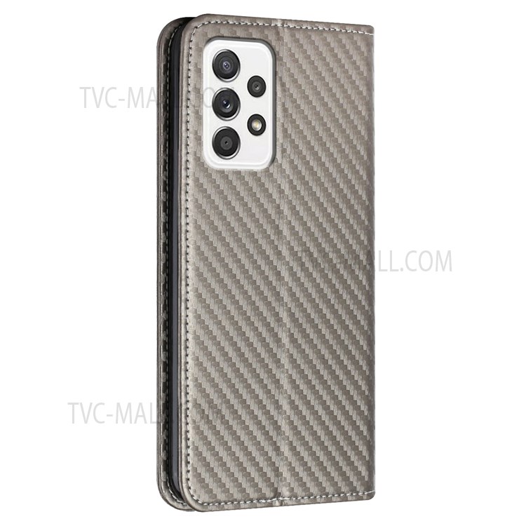 Flip Phone Case Carbon Fiber Texture Stand Wallet Design Auto-absorbed Leather Phone Cover for Samsung Galaxy A72 5G/4G - Grey-3