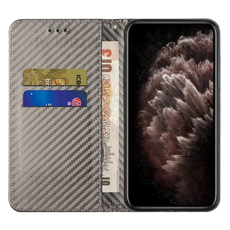 Flip Phone Case Carbon Fiber Texture Stand Wallet Design Auto-absorbed Leather Phone Cover for Samsung Galaxy A72 5G/4G - Grey-4