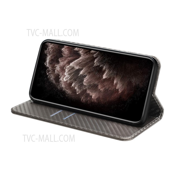Flip Phone Case Carbon Fiber Texture Stand Wallet Design Auto-absorbed Leather Phone Cover for Samsung Galaxy A72 5G/4G - Grey-5