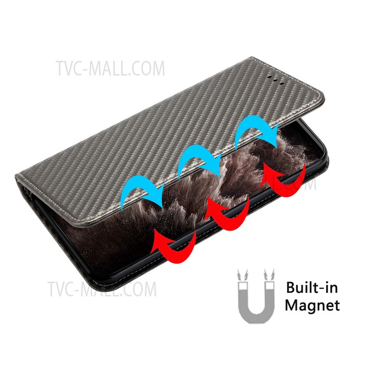 Flip Phone Case Carbon Fiber Texture Stand Wallet Design Auto-absorbed Leather Phone Cover for Samsung Galaxy A72 5G/4G - Grey-6