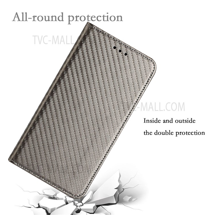 Flip Phone Case Carbon Fiber Texture Stand Wallet Design Auto-absorbed Leather Phone Cover for Samsung Galaxy A72 5G/4G - Grey-7