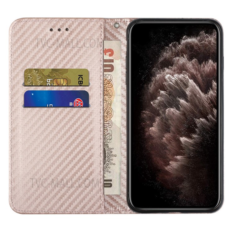 Flip Phone Case Carbon Fiber Texture Stand Wallet Design Auto-absorbed Leather Phone Cover for Samsung Galaxy A72 5G/4G - Rose Gold-4