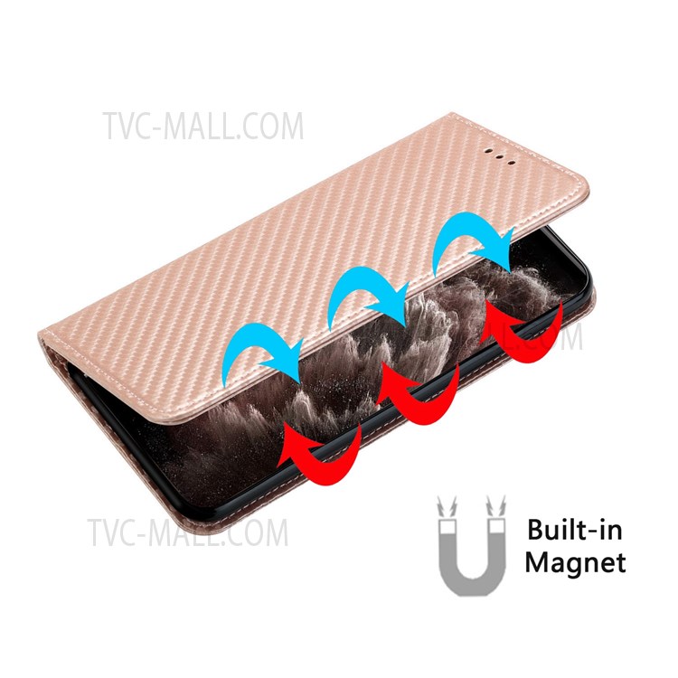 Flip Phone Case Carbon Fiber Texture Stand Wallet Design Auto-absorbed Leather Phone Cover for Samsung Galaxy A72 5G/4G - Rose Gold-6