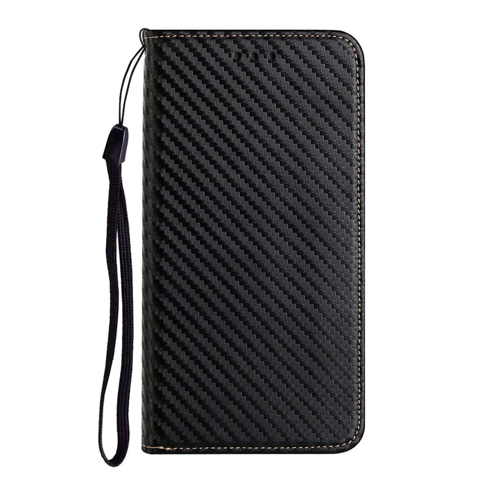 Anti-shock Phone Flip Cover Carbon Fiber Texture Stand Wallet Design Auto-absorbed PU Leather+TPU Phone Case for Samsung Galaxy A21s - Black-2