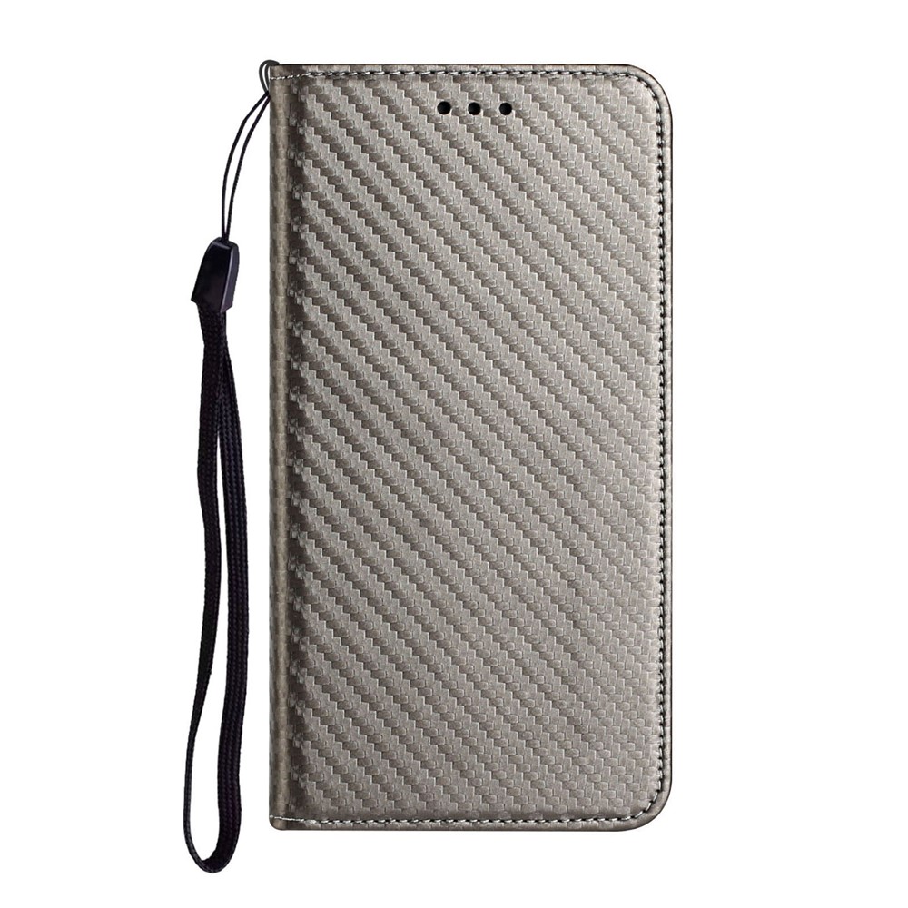 Wallet Design Carbon Fiber Texture Stand Auto-absorbed Leather Case Cover with Hand Strap for Samsung Galaxy S20 FE 4G/5G - Grey-2