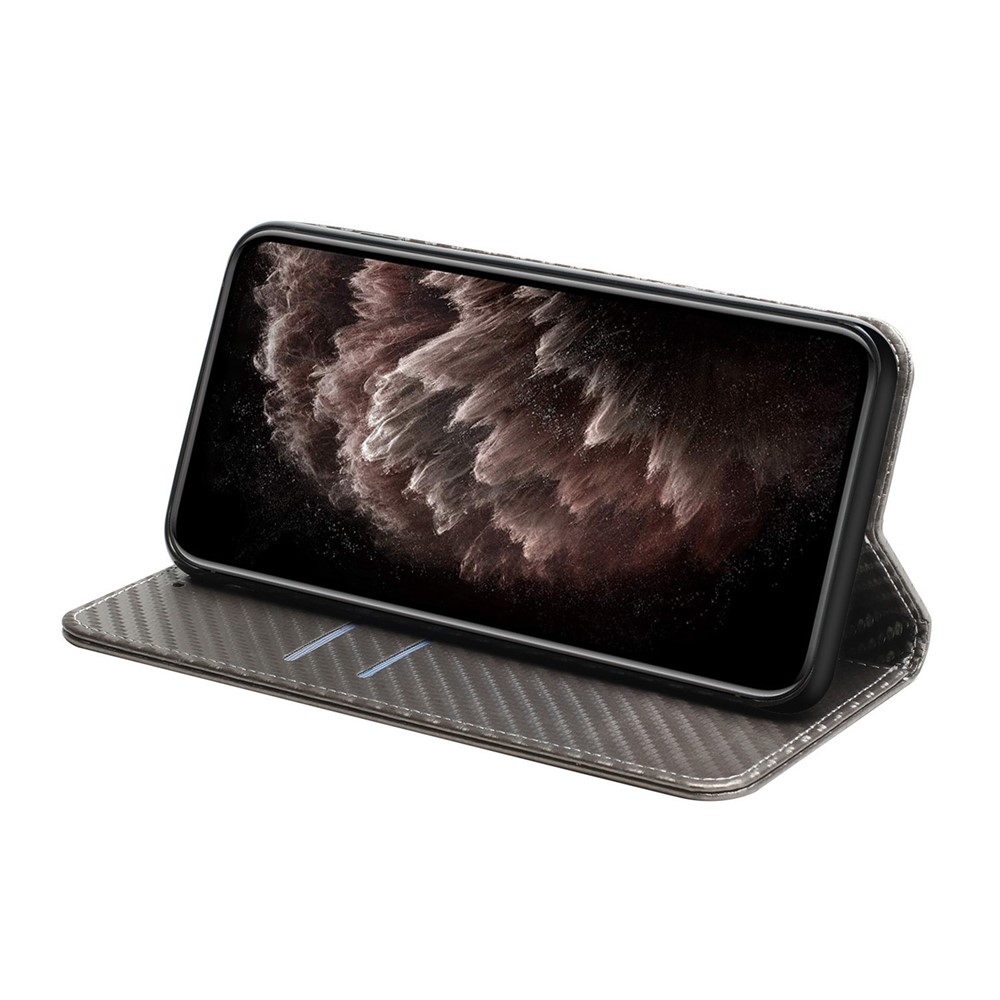 Wallet Design Carbon Fiber Texture Stand Auto-absorbed Leather Case Cover with Hand Strap for Samsung Galaxy S20 FE 4G/5G - Grey-5