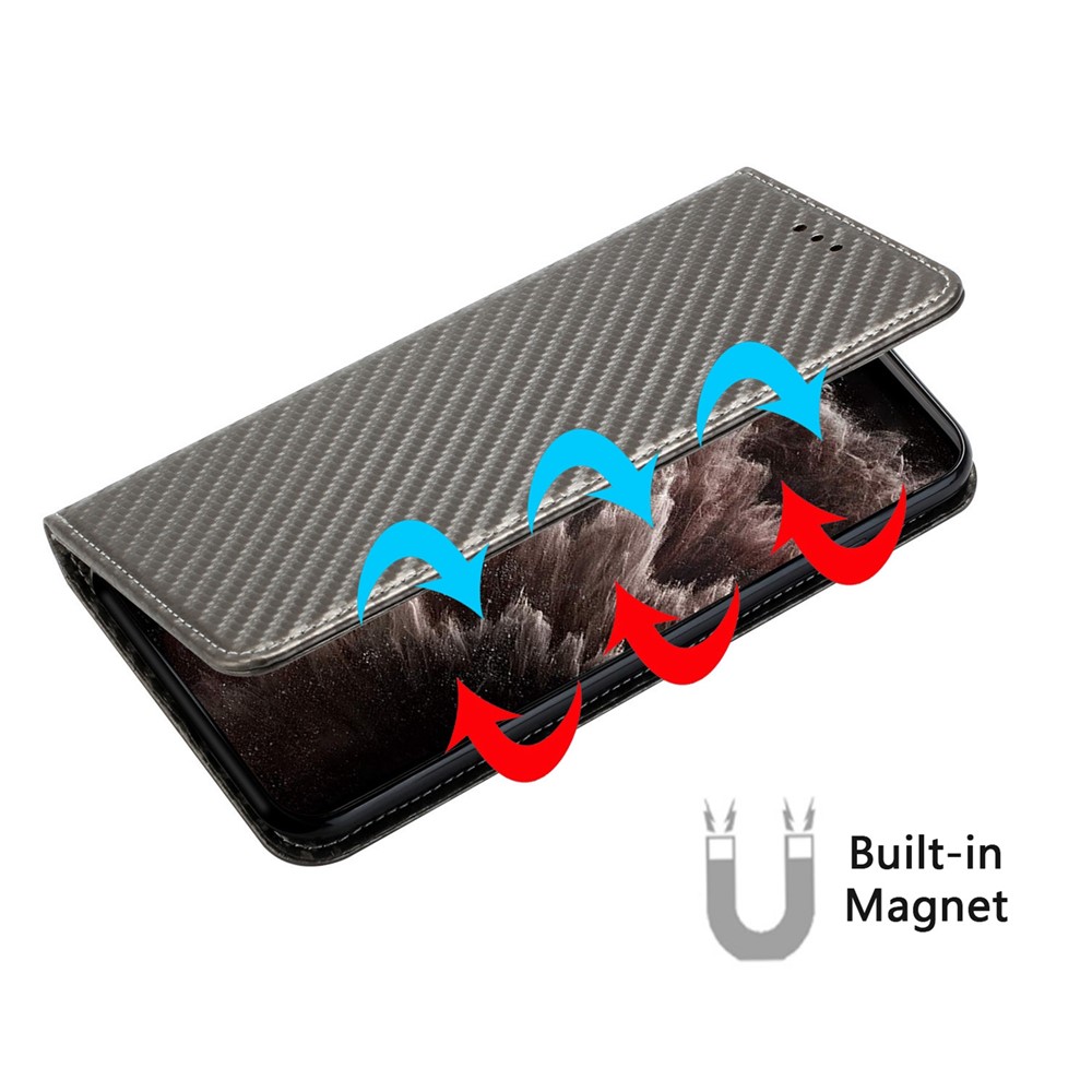 Wallet Design Carbon Fiber Texture Stand Auto-absorbed Leather Case Cover with Hand Strap for Samsung Galaxy S20 FE 4G/5G - Grey-6