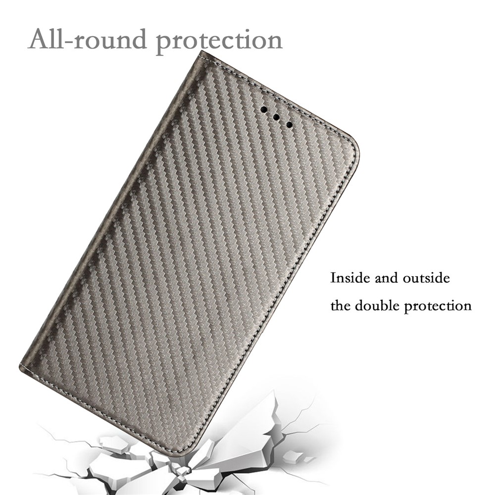 Wallet Design Carbon Fiber Texture Stand Auto-absorbed Leather Case Cover with Hand Strap for Samsung Galaxy S20 FE 4G/5G - Grey-7