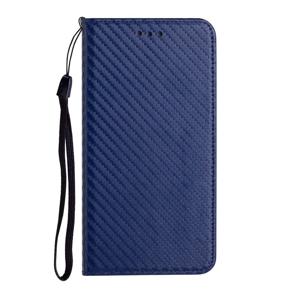 Wallet Design Carbon Fiber Texture Stand Auto-absorbed Leather Case Cover with Hand Strap for Samsung Galaxy S20 FE 4G/5G - Blue-2