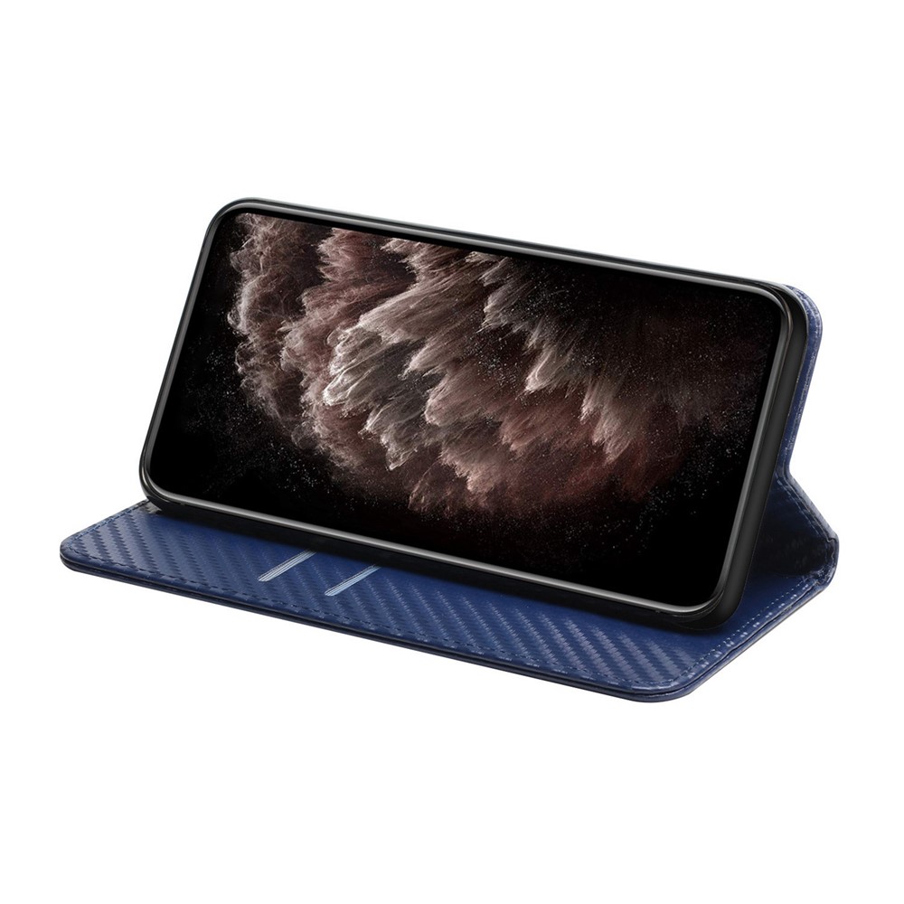 Wallet Design Carbon Fiber Texture Stand Auto-absorbed Leather Case Cover with Hand Strap for Samsung Galaxy S20 FE 4G/5G - Blue-5