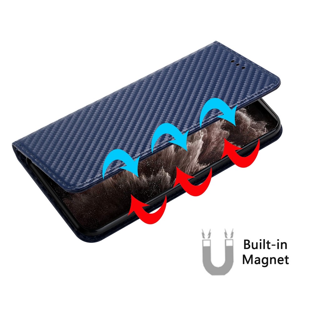 Wallet Design Carbon Fiber Texture Stand Auto-absorbed Leather Case Cover with Hand Strap for Samsung Galaxy S20 FE 4G/5G - Blue-6