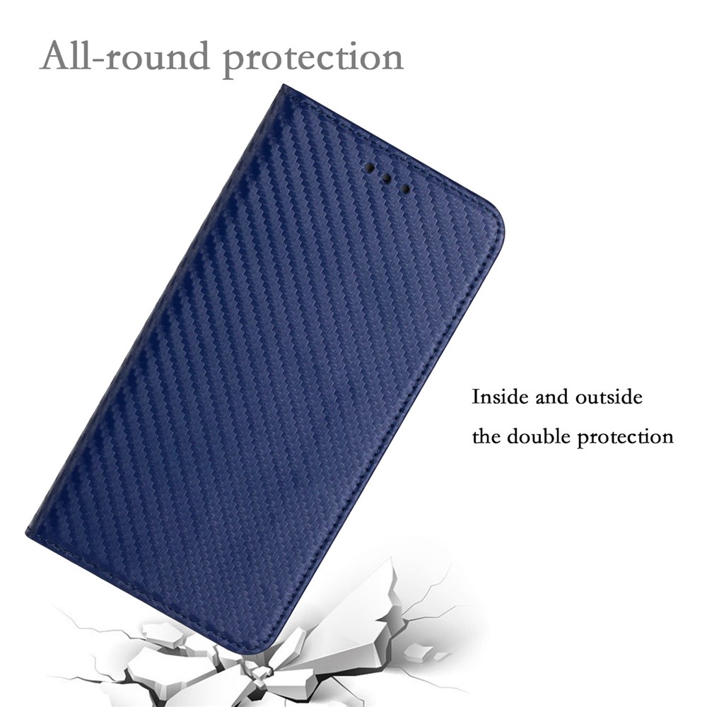 Wallet Design Carbon Fiber Texture Stand Auto-absorbed Leather Case Cover with Hand Strap for Samsung Galaxy S20 FE 4G/5G - Blue-7