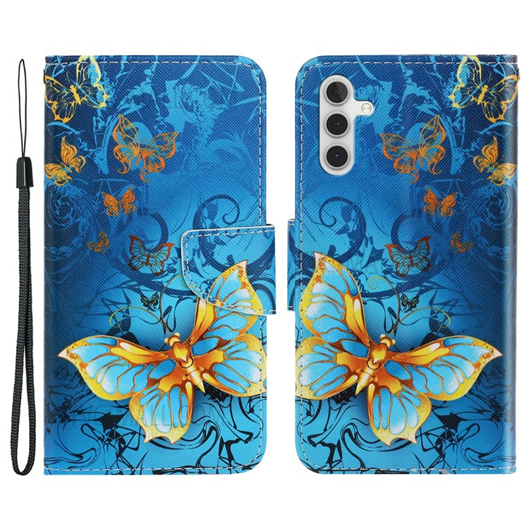 Pattern Printing Design Cross Texture PU Leather Case Stand Magnetic Closure Flip Wallet Cover with Strap for Samsung Galaxy A13 5G - Jewelry Butterflies-1